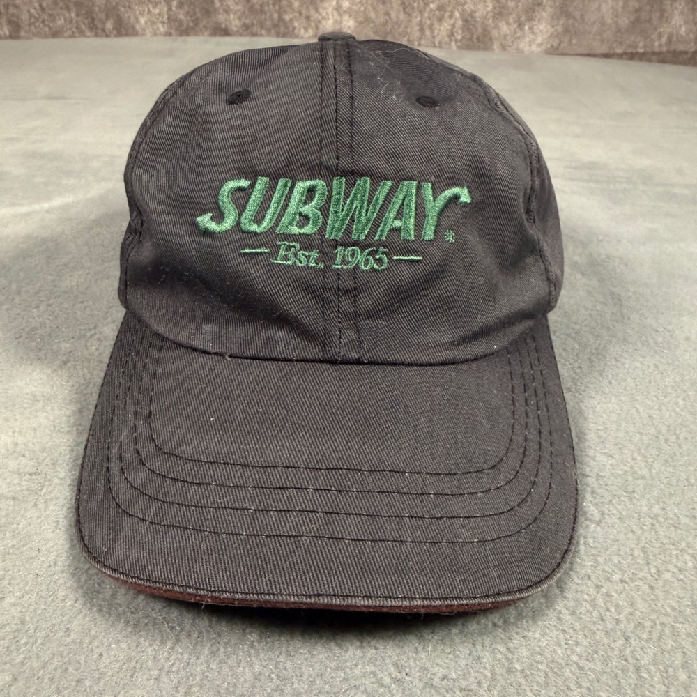 Vintage Subway Employee Hat Black Green Embroidered Logo Dad Cap Adjustable